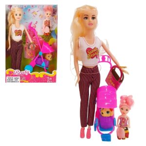 Muñeca Con Coche Y Mascota En Caja